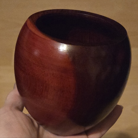 Cherry Red Turned Wood Trinket Jar 3.5